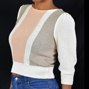 Casual Corner Sweater Pink Tan Vintage Knit Neutral Pastel Colorblock Size Small